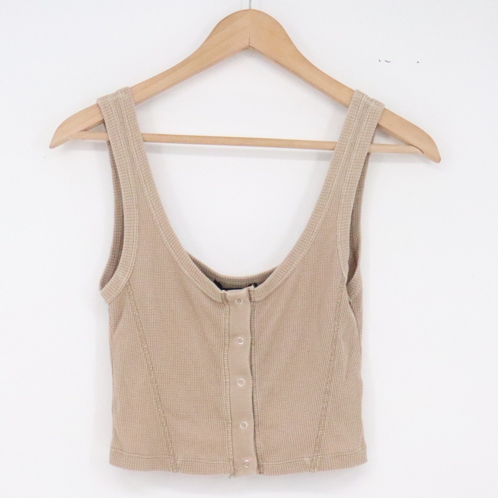 Forever 21 Tank Top Womens S Waffle Knit Tan Button-Down Crop Excellent
